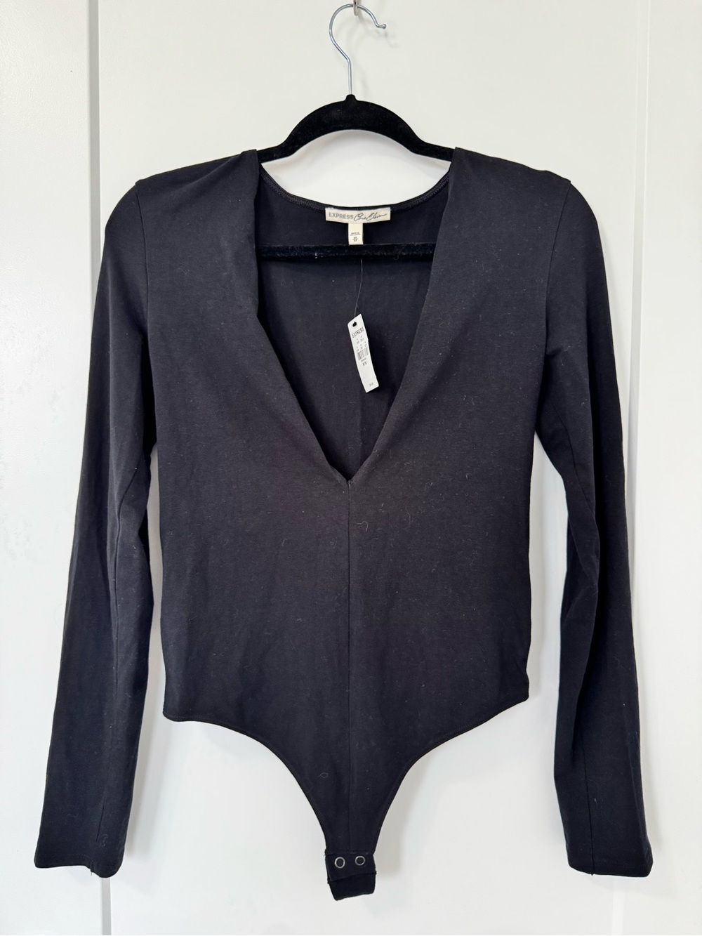 Express One Eleven Black Deep V Long Sleeve Bodysuit M NWT